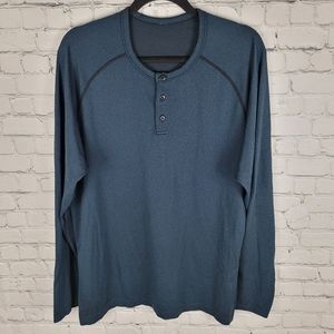LULULEMON | henley raglan long sleeve heathered blue athletic shirt